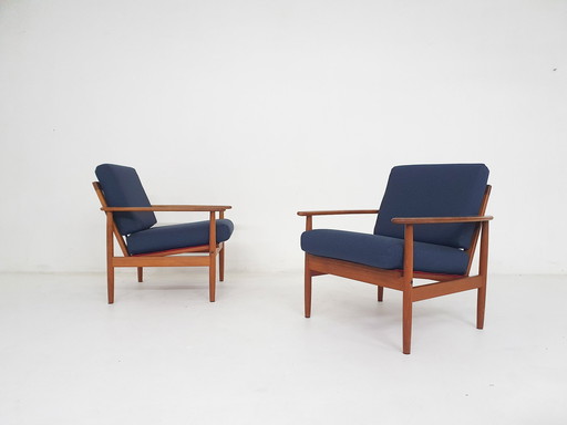 Ensemble de deux chaises longues modernes scandinaves, Danemark, 1960's