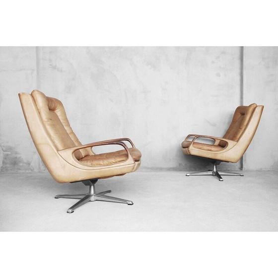 Image 1 of Paire de fauteuils en cuir pivotants vintage de Carl Straub, années 1950