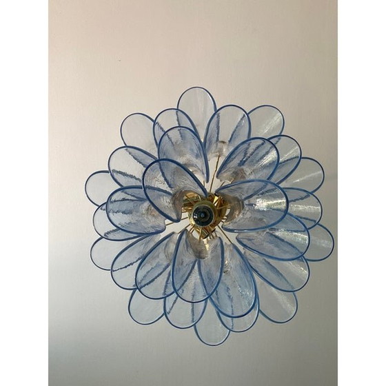 Image 1 of Lustre contemporain en verre de Murano bleu "Selle