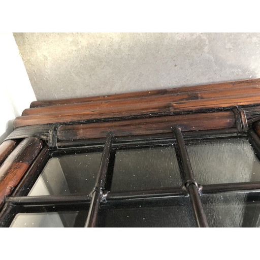 Vitrine vintage en bambou et verre