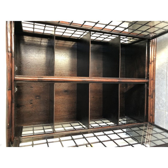Image 1 of Vitrine vintage en bambou et verre