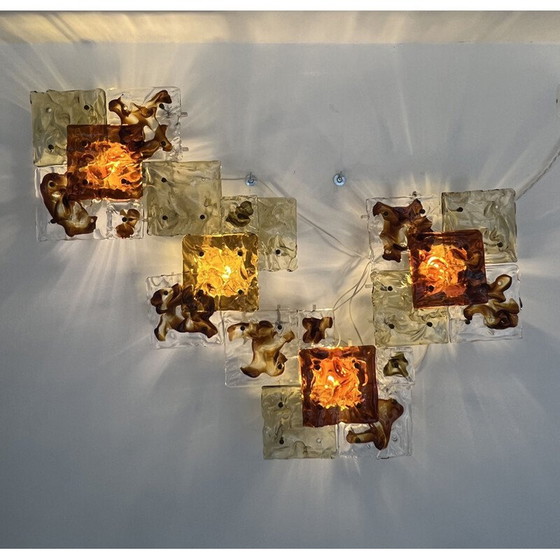 Image 1 of Ensemble de 4 lampes murales vintage en métal par Toni Zuccheri pour Venini, Italie 1970