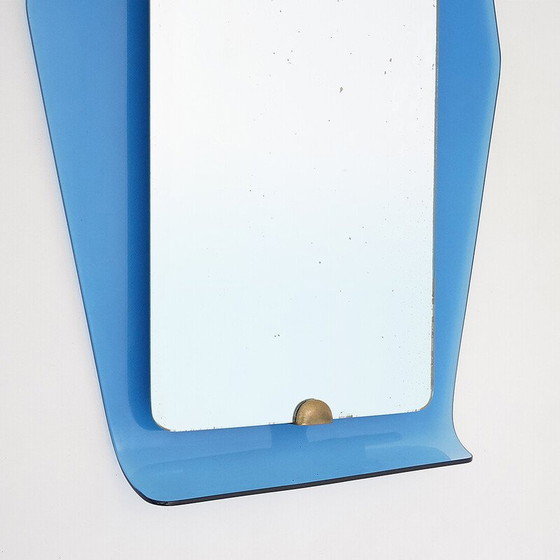 Image 1 of Miroir vintage avec cadre en verre bleu par Cristal Art, années 1950