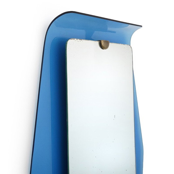 Image 1 of Miroir vintage avec cadre en verre bleu par Cristal Art, années 1950