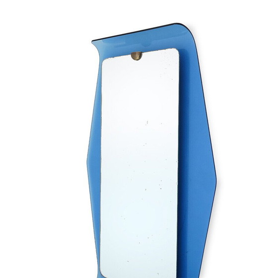 Image 1 of Miroir vintage avec cadre en verre bleu par Cristal Art, années 1950