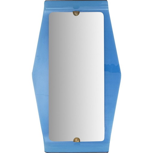 Miroir vintage avec cadre en verre bleu par Cristal Art, années 1950