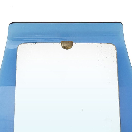 Image 1 of Miroir vintage avec cadre en verre bleu par Cristal Art, années 1950