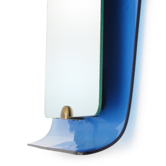 Image 1 of Miroir vintage avec cadre en verre bleu par Cristal Art, années 1950