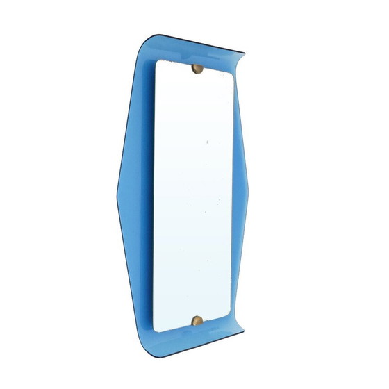 Image 1 of Miroir vintage avec cadre en verre bleu par Cristal Art, années 1950