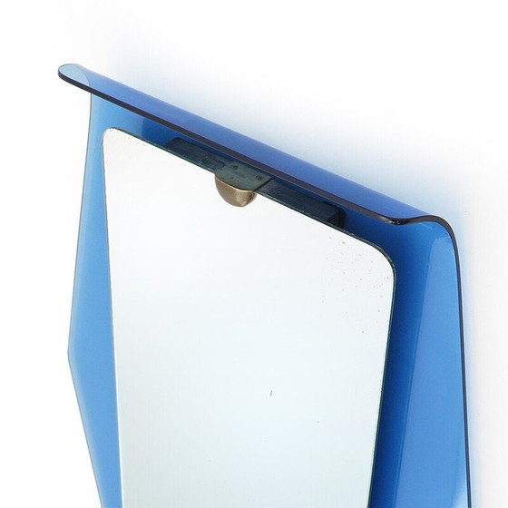 Image 1 of Miroir vintage avec cadre en verre bleu par Cristal Art, années 1950