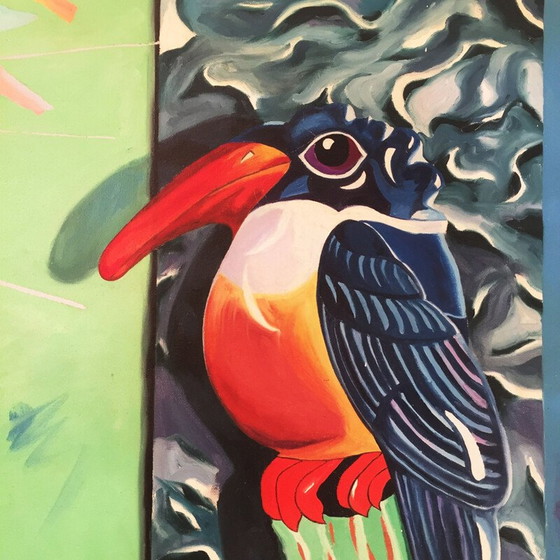 Image 1 of Peinture à l'huile vintage sur toile "kingfisher kotillion" par Richard Frank, 1980