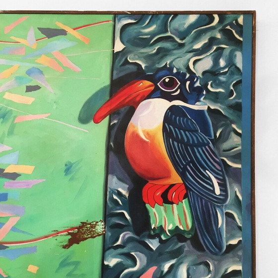 Image 1 of Peinture à l'huile vintage sur toile "kingfisher kotillion" par Richard Frank, 1980