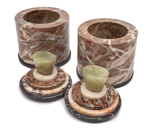 Paire De Bonbonnières Vintage En Marbre