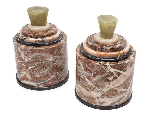 Paire De Bonbonnières Vintage En Marbre