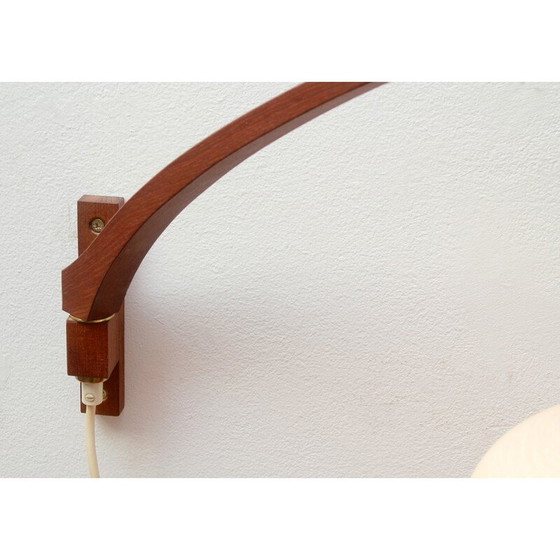 Image 1 of Lampe murale vintage boomerang en teck et verre opale, 1960s