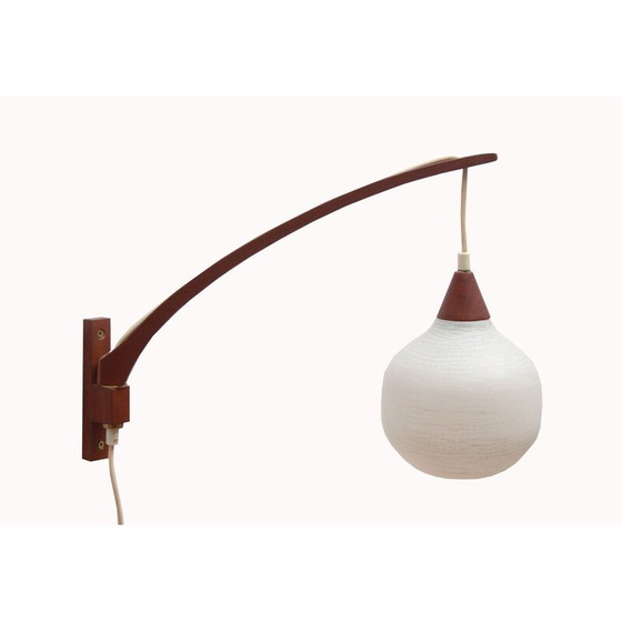 Image 1 of Lampe murale vintage boomerang en teck et verre opale, 1960s