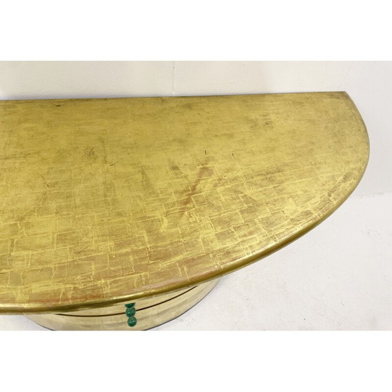 Image 1 of Console vintage en demi-lune avec tiroirs en feuille d'or et poignées en malachite, 1980