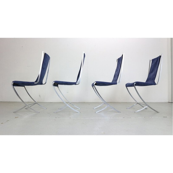 Image 1 of Ensemble de 4 chaises de salle à manger vintage en velours et acier par Pierre Cardin pour Maison Jansen, France 1970