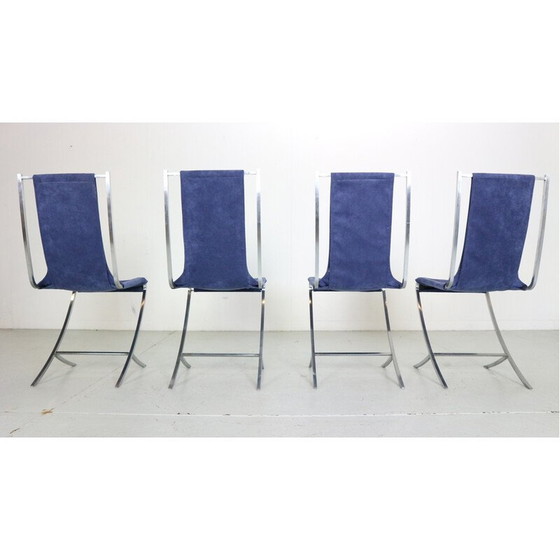 Image 1 of Ensemble de 4 chaises de salle à manger vintage en velours et acier par Pierre Cardin pour Maison Jansen, France 1970