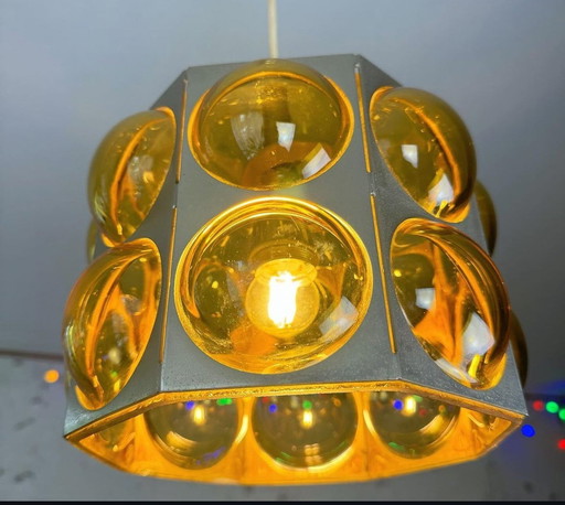 Lampe pendante vintage de l'ère spatiale Temde Leuchten Suisse 1960S