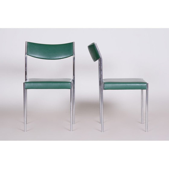 Image 1 of Ensemble de 4 chaises vintage en acier chromé, années 1950