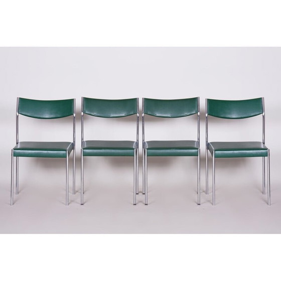 Image 1 of Ensemble de 4 chaises vintage en acier chromé, années 1950