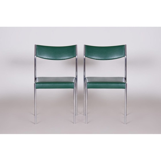 Image 1 of Ensemble de 4 chaises vintage en acier chromé, années 1950