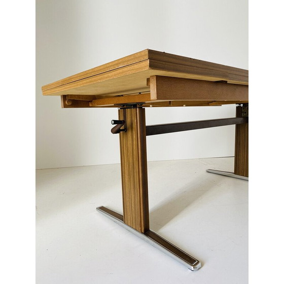 Image 1 of Table basse extensible vintage en placage de bois et chrome, Italie 1970