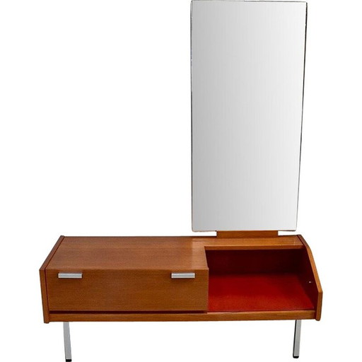 Coiffeuse vintage en teck avec un grand miroir, 1960-1970