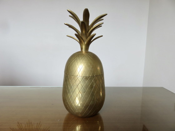 Image 1 of Boite Ananas Xxl En Laiton Massif, Holliwood Regency, 1970