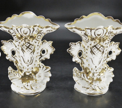 Paire De Grand Vases En Porcelaine Vieux Paris Napoléon Iii Xix Siècle