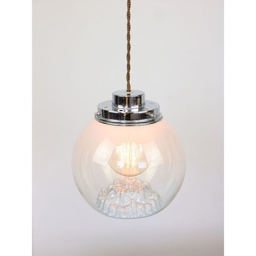 Lampe suspendue vintage en chrome et verre de Murano, Italie