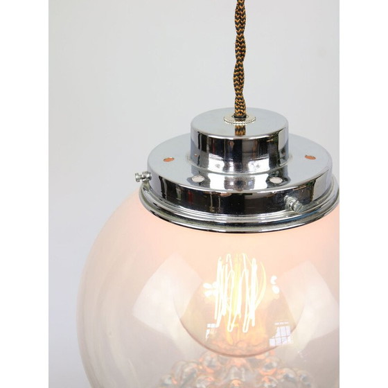 Image 1 of Lampe suspendue vintage en chrome et verre de Murano, Italie