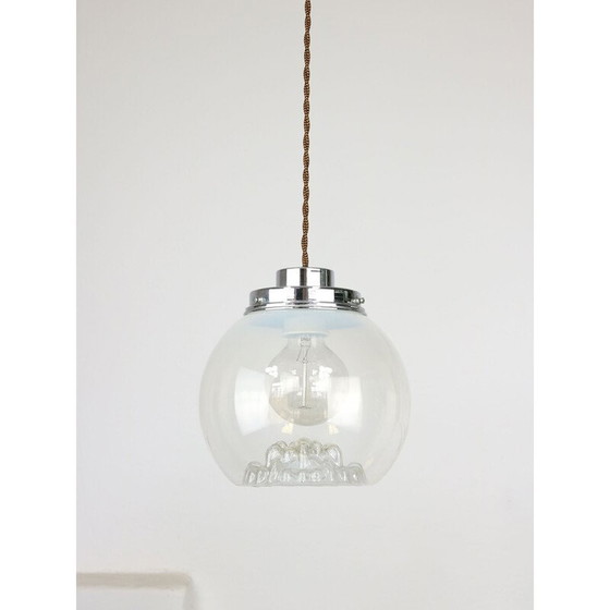 Image 1 of Lampe suspendue vintage en chrome et verre de Murano, Italie