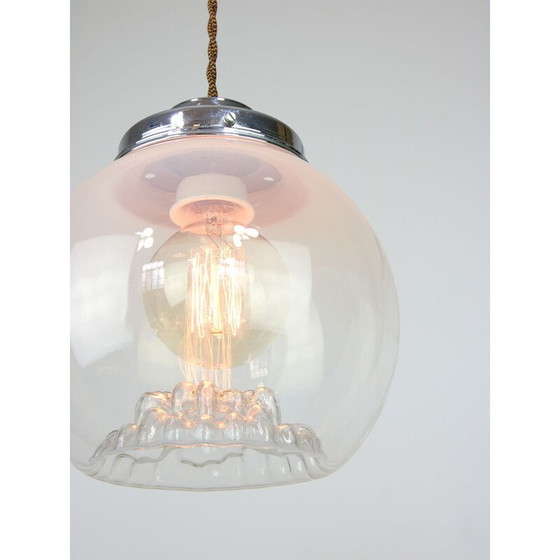Image 1 of Lampe suspendue vintage en chrome et verre de Murano, Italie