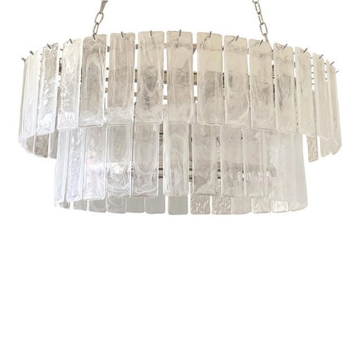 Lustre contemporain en verre de Murano ovale blanc "Listelli".