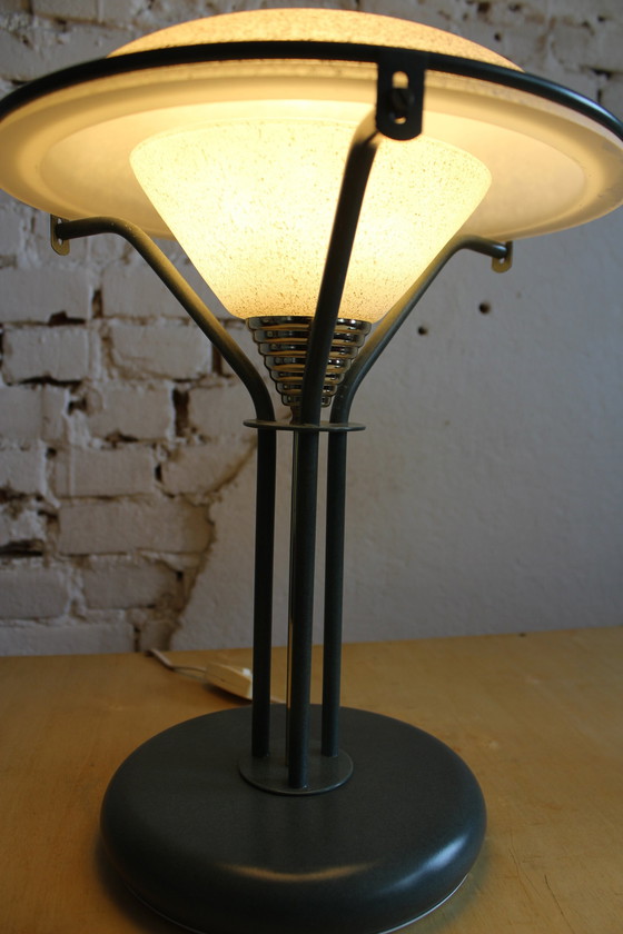 Image 1 of 2x Lampe de table vintage en verre dépoli Italie 1970