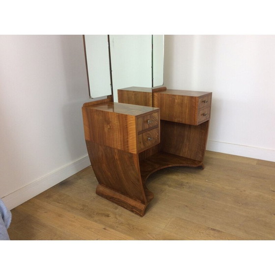 Image 1 of Table de toilette vintage en ronce de noyer, Grande-Bretagne 1930