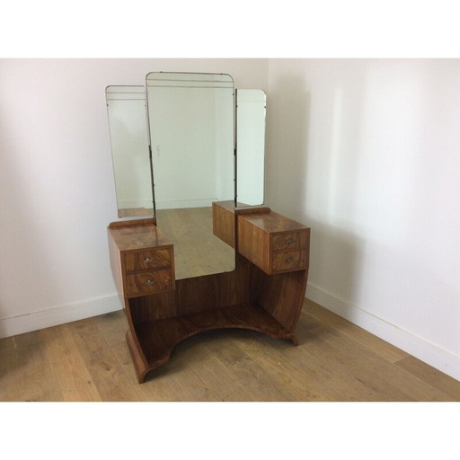 Table de toilette vintage en ronce de noyer, Grande-Bretagne 1930