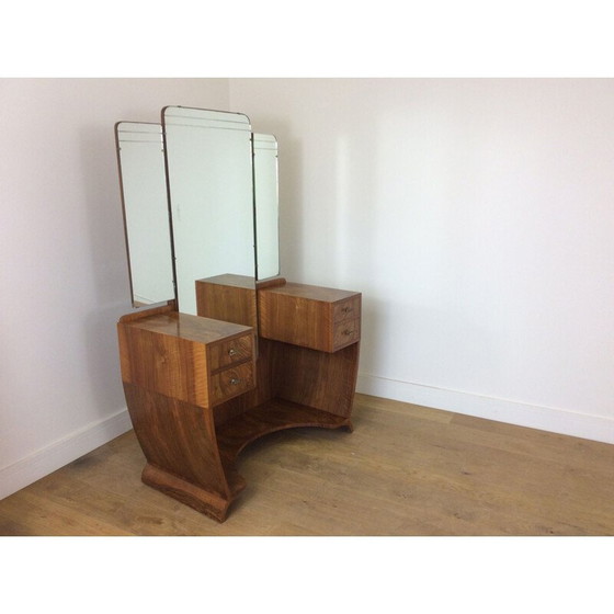 Image 1 of Table de toilette vintage en ronce de noyer, Grande-Bretagne 1930