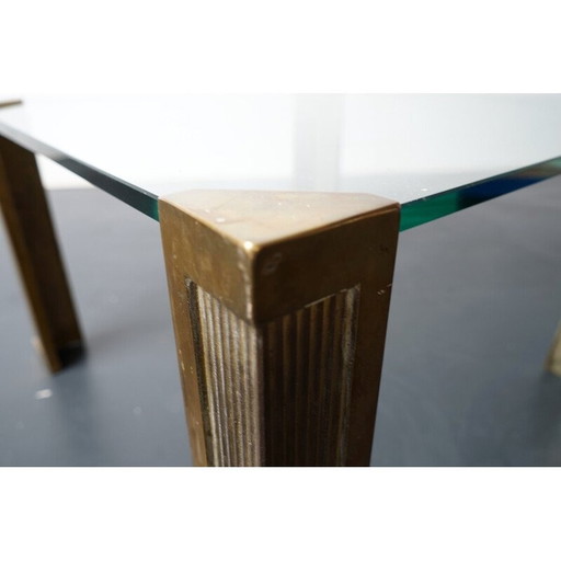 Table basse vintage en verre doré et fer par Peter Ghyczy, Pays-Bas 1970