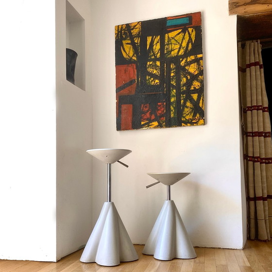 Image 1 of Rare Paire De Tabourets Pivotants De Philippe Starck Pour Présence Paris/ L’Oréal 1989