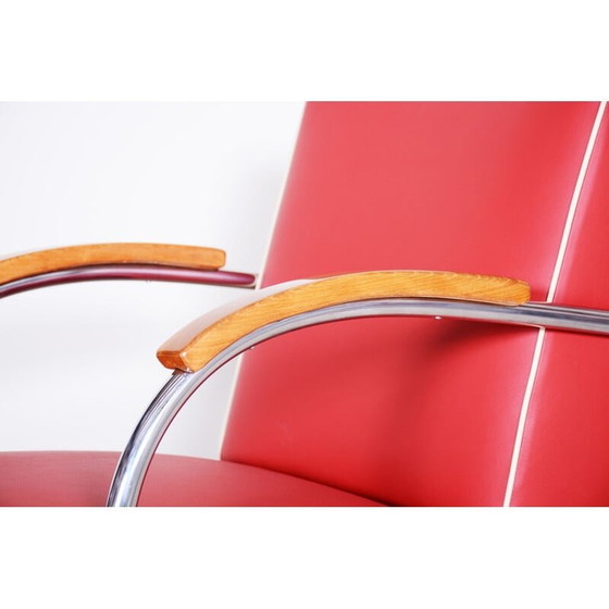 Image 1 of Fauteuil vintage en cuir rouge de Mucke Melder, Tchécoslovaquie, années 1930