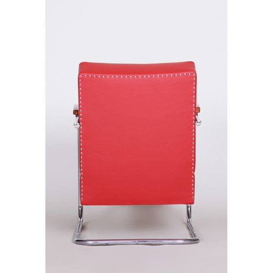Image 1 of Fauteuil vintage en cuir rouge de Mucke Melder, Tchécoslovaquie, années 1930