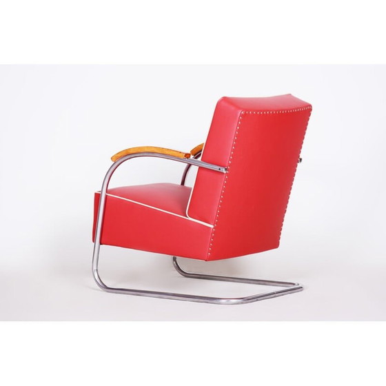 Image 1 of Fauteuil vintage en cuir rouge de Mucke Melder, Tchécoslovaquie, années 1930