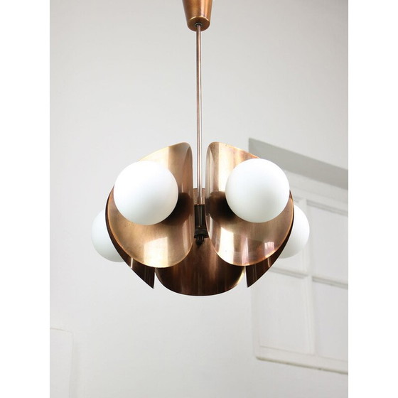 Image 1 of Lustre vintage en cuivre et laiton, Italie 1970