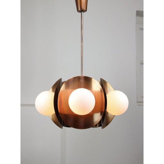 Image 1 of Lustre vintage en cuivre et laiton, Italie 1970
