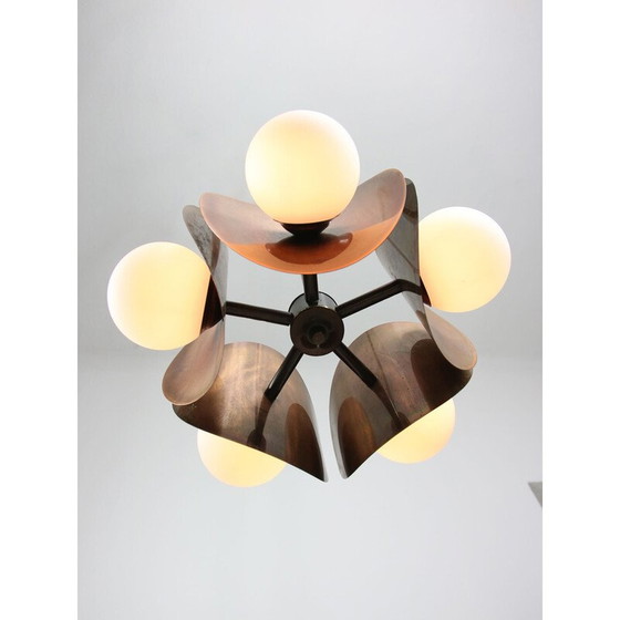 Image 1 of Lustre vintage en cuivre et laiton, Italie 1970