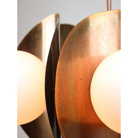 Image 1 of Lustre vintage en cuivre et laiton, Italie 1970
