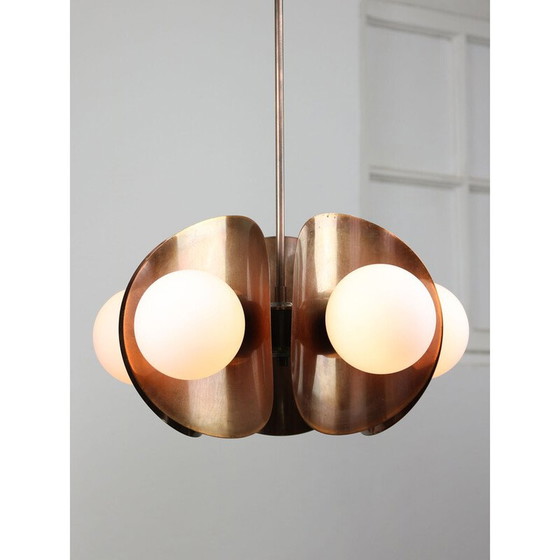 Image 1 of Lustre vintage en cuivre et laiton, Italie 1970